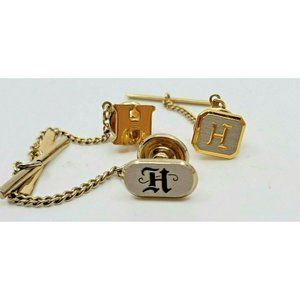 Lot of 3 Men's Tie Pins Clasp Clip Tack Gold Tone